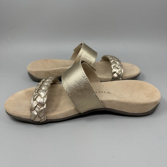 Vionic Womens Gold Slide Sandals 9 Jeanne Braided Slip-On Casual Summer Orthodic - Picture 2 of 8